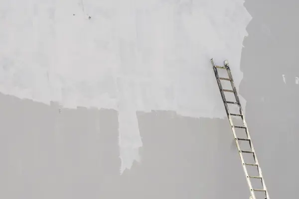 Exterior painting in Oceanside: ladder against a freshly primed wall